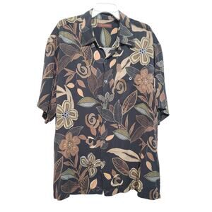 Tori Richard Floral Camp Shirt XXL Black Brown GUC Silk